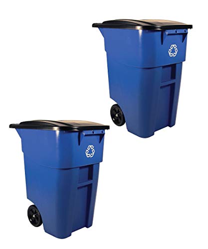 Rubbermaid Commercial Products BRUTE Rollout Heavy-Duty Wheeled Trash/Garbage Can - 50 Gallon - Blue...