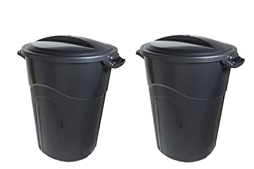 United Solutions 32 Gallon Outdoor Garbage Can, Black, Easy to Carry Garbage Can with Sturdy...
