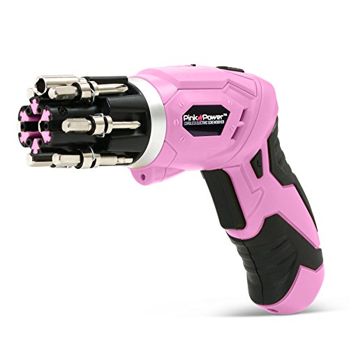 Pink Power 3.6 Volt Rechargeable Cordless Electric Screwdriver Set with Bubble Level