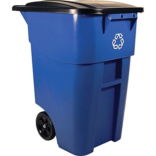 Rubbermaid Commercial Products BRUTE Rollout Heavy-Duty Wheeled Trash/Garbage Can - 50 Gallon - Blue...
