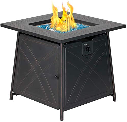 BALI OUTDOORS Gas FirePit Table, 28 inch 50,000 BTU Square Outdoor Propane Fire Pit Table with Lid...