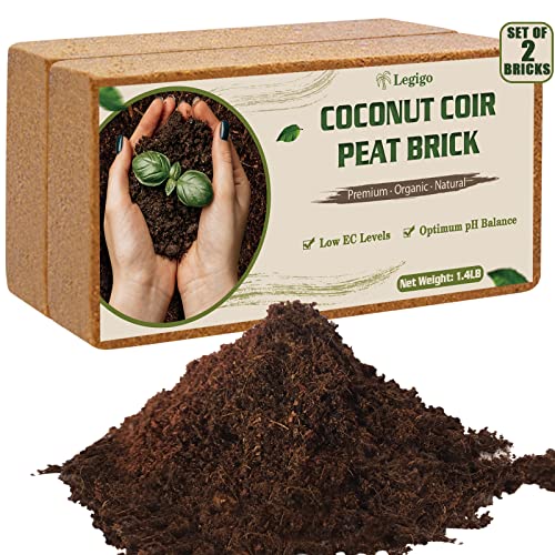 Legigo 2 Pack Premium Coco Coir Brick for Plants- 100% Organic Compressed Coconut Coir Bricks...