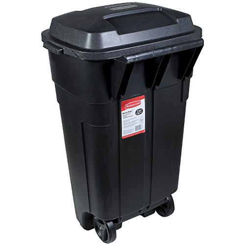 Rubbermaid, 34-Gallon, Black, Roughneck Heavy-Duty Wheeled Trash Can with Lid, Outdoor Use