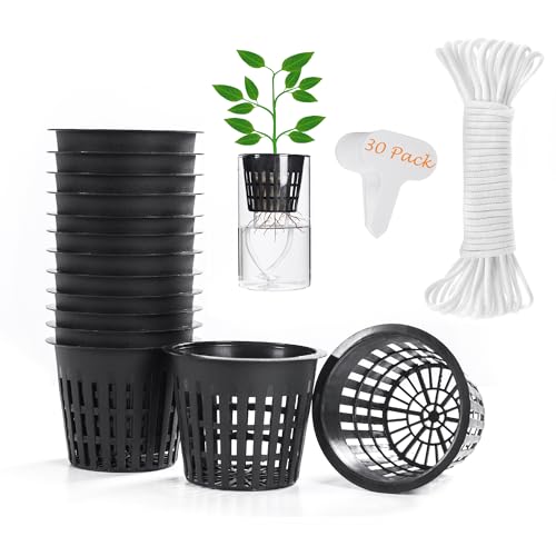 ORIMERC 30 Pack 3 inch Net Cup Pots with 30 feet Hydroponic Self Watering Wick & 30 Plant Labels...