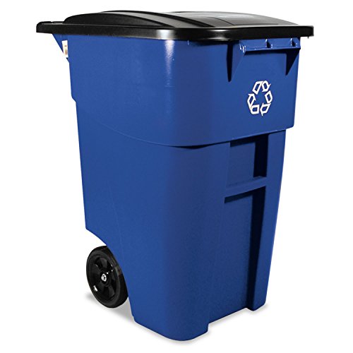 Rubbermaid Commercial Products BRUTE Rollout Heavy-Duty Wheeled Recycling Can/Bin, 50-Gallon, Blue...