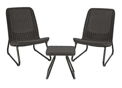 Keter Rio 3 Piece Resin Wicker Patio Furniture Set with Side Table and Outdoor Chairs for Front...