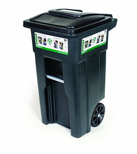 Toter 79232-R2968 32 Gallon Greenstone Trash Can with Wheels and Attached Lid