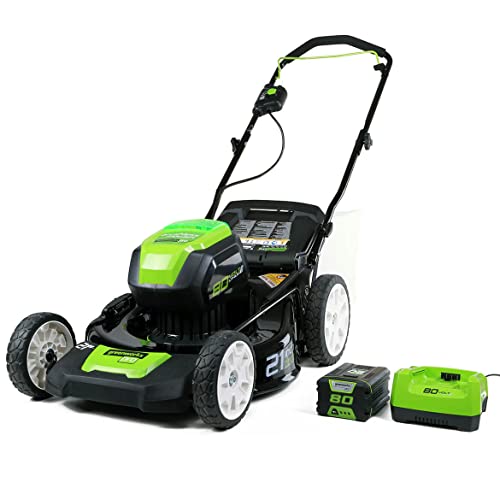 Greenworks 80V 21' Brushless Cordless (Push) Lawn Mower (75+ Compatible Tools), 4.0Ah Battery and 60...