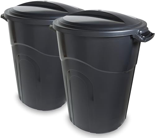 United Solutions 32 Gallon Outdoor Garbage Can, Black, Easy to Carry Garbage Can with Sturdy...