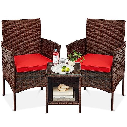 Best Choice Products 3-Piece Outdoor Wicker Conversation Bistro Set, Space Saving Patio Furniture...