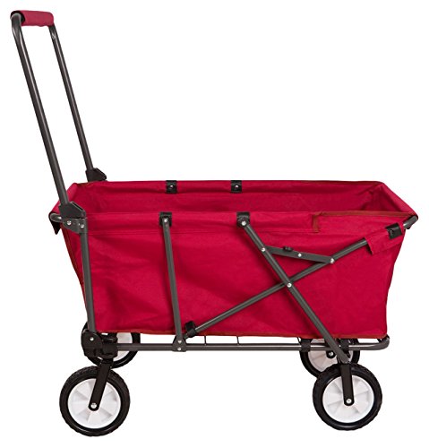 REDCAMP Collapsible Wagon Cart,Folding Utility Wagon All Terrain Outdoor Beach Sports,Red
