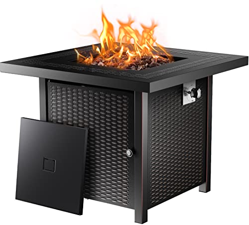 Ciays Propane Fire Pits 28 Inch Outdoor Gas Fire Pit, 50,000 BTU Steel Fire Table with Lid and Lava...