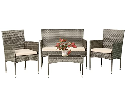 FDW Patio Conversation Set 4 Pieces Patio Furniture Set Wicker with Rattan Chair Loveseats Coffee...