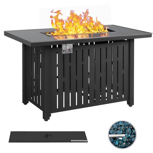Greesum 44' Propane Gas Fire Pit Table 50,000 BTU Outdoor Rectangular FirePit with Lid, Rain Cover...