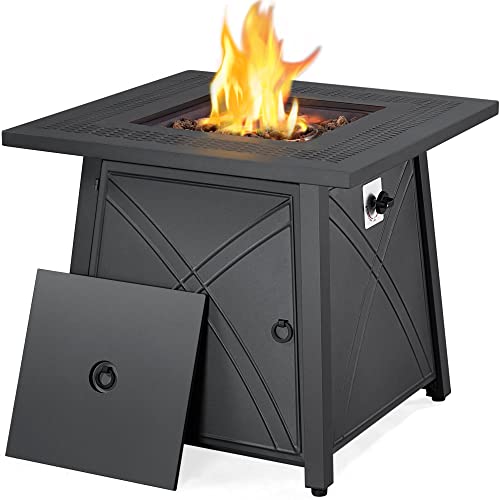 Yaheetech 28 Inch Gas Fire Pit Table with Lid and Iron Tabletop for Outdoor, 50,000 BTU Propane Fire...