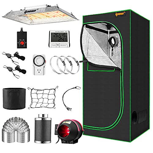 IPOW Grow Tent Kit Complete 3.3x3.3ft LED Grow Light Dimmable Full Spectrum Indoor Grow Tent Kit...