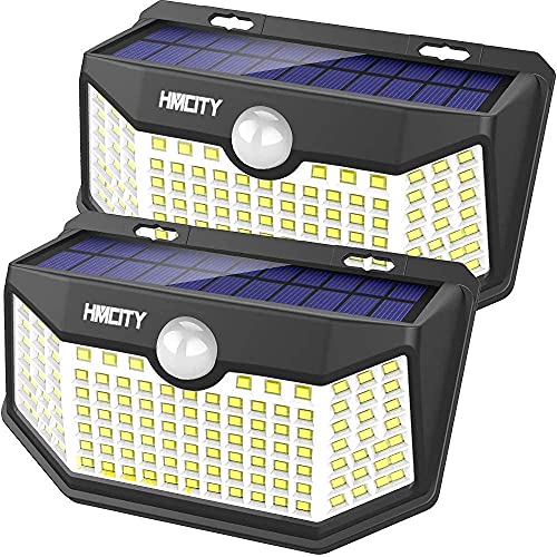 HMCITY Solar Lights Outdoor 120 LED with Lights Reflector and 3 Lighting Modes, Motion Sensor...