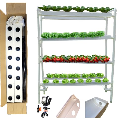 HIsource NFT Hydroponics Growing System - 64 Plant Slots Gutter Style NFT Channels for Optimal...